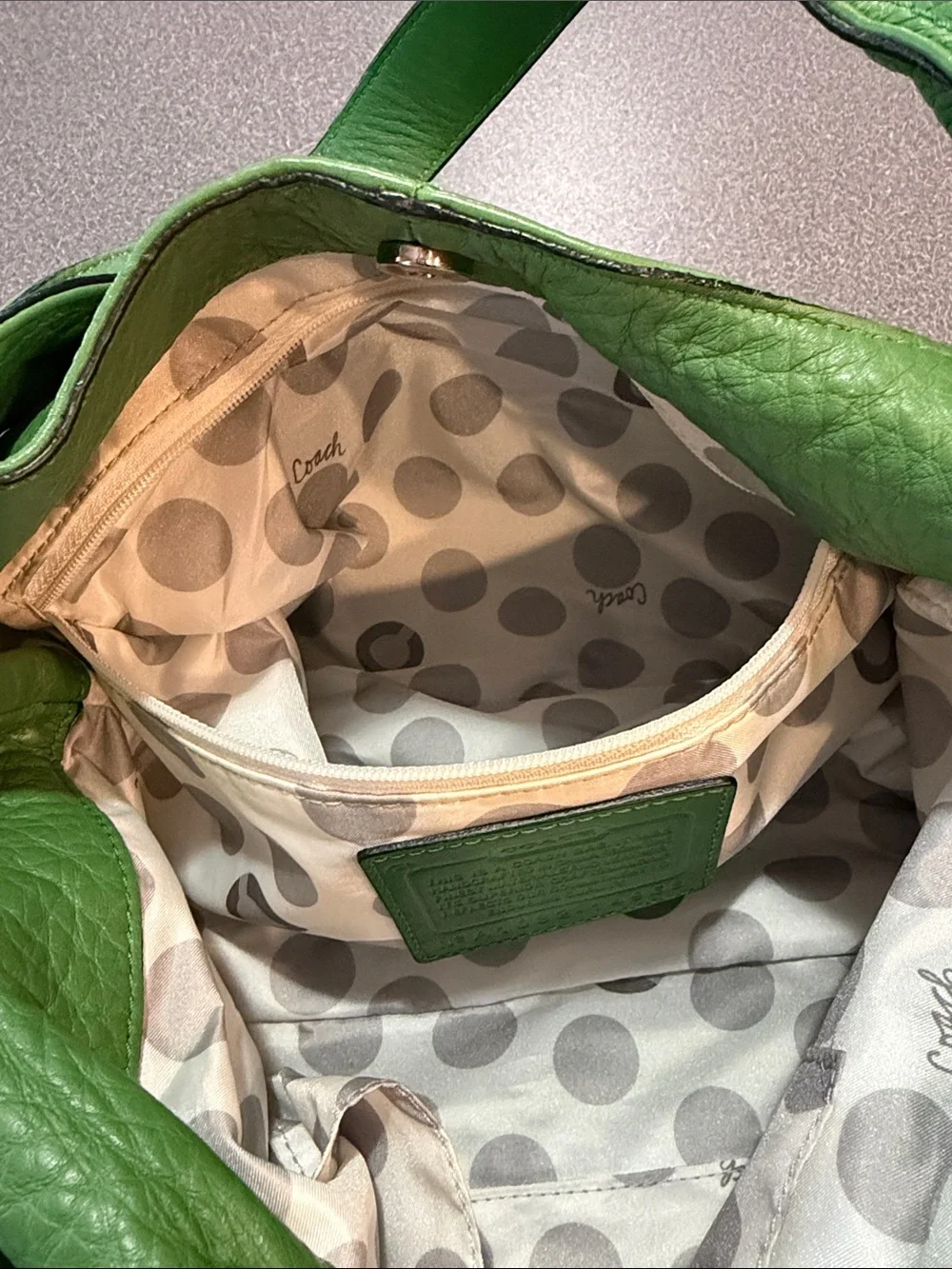 Coach Green Pebbled Leather Shoulder Hobo with matching wallet